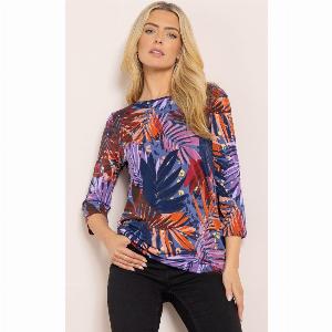 Leaf print ruched tunic top  purplenavyblack  m
