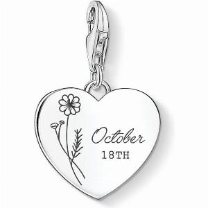THOMAS SABO Charm Club Silver October Birth Flower  Date Heart Charm For Women