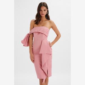Lavish Alice ATHENA Off Shoulder Bow Detail Midi Dress In Powder Pink XL UK16