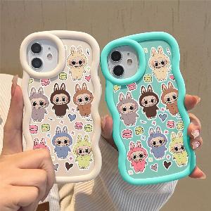 Cute Cartoon Labubu Soft Phone Cover for Samsung Galaxy A52 A73 A12 A11 S24 Ultra 5G S23 S22 S21 S20 FE Wave Edge Shockproof Protective Rubber Case Samsung A30S pink