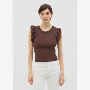 OVS Braunes Baumwolltshirt Mit Volants Frau Braun Größe 36