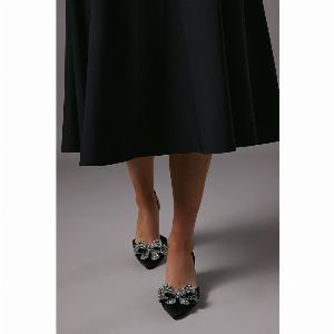 Sylvie Jewelled Bow Satin Slingback Court Shoes  Black