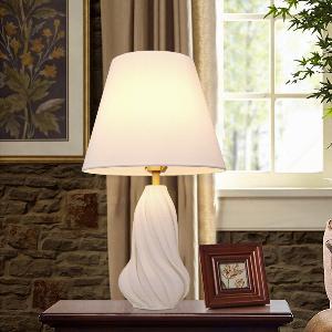3D Pure White Ceramic Spiral Vase Table Lamp with Fabric Shade