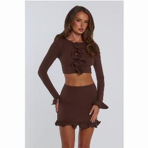 Summer Lush Long Sleeve Crop Top Chocolate