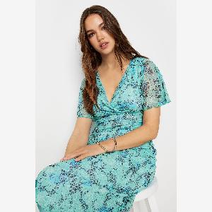 Lts Tall Blue Leopard Print Mesh Midaxi Wrap Dress 18 Lts  Tall Womens Midaxi Dresses
