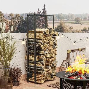 Outsunny Firewood Log Rack Retractable Metal Wood Store Holder Indoor Outdoor Fireplace Log Storage Shelf with Hooks Black   Aosom UK