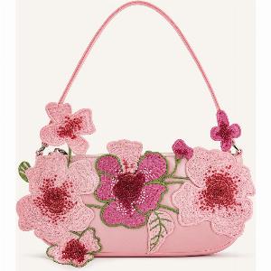 Pink Shoulder Bag with Bead Embellishments by Leona