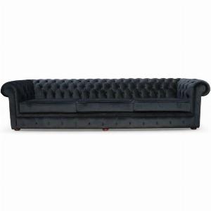 Chesterfield Thomas 5 Seater Settee Amalfi Black Velvet Fabric Sofa Offer