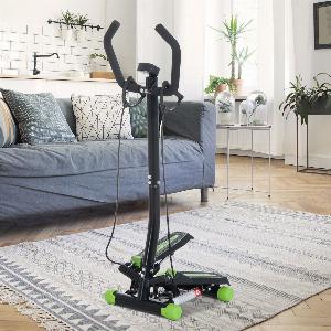 HOMCOM Mini stepper avec guidon extenseurs compteur électronique et tapis antidérapant noir et vert