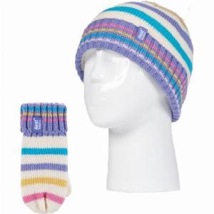 Childrens Cream Stripe Hat and Mittens Set Now 999 Was 1699