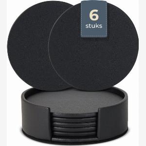 19 Rabatt Elegante schwarze KunstlederUntersetzer im 6erSet