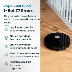 Robot aspirateur laveur connecté avec base aspirante eziclean IBot Z7 Smart