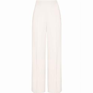 Wide Leg Trousers in Plain Ivory Crepe  Paloma