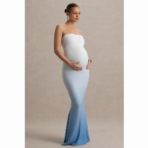 18 Off Sharnie Blue Ombré Strapless Maternity Maxi Dress
