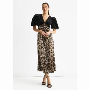 Black Animal Velvet Contrast Top Occasion Midi Dress