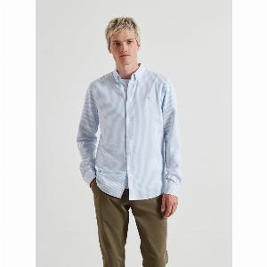 Brewer Slim Fit Striped Organic Cotton Oxford Shirt In Sky Blue