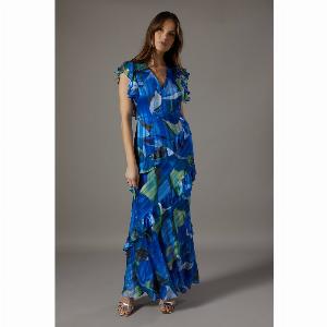 Frill Detail Sleeveless Chiffon Maxi Dress  Blue