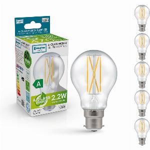 Crompton GLS LED Light Bulb UltraEfficient B22 22W 40W Eqv Warm White 5Pack AClass Clear