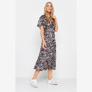 Lts Tall Womens Pink Ditsy Floral Midi Dress Size 2224