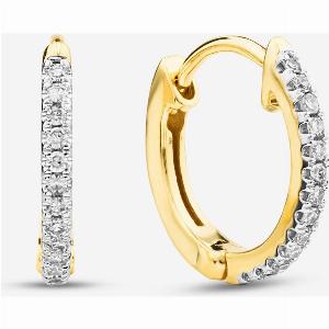 9ct Yellow Gold 010ct Brilliant Cut Claw Set Diamond Huggie Hoop Earrings THE4508310