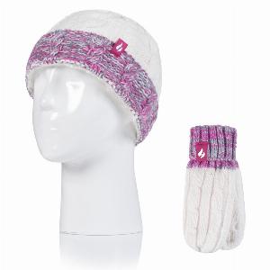Childrens Purple and Cream Hat and Mittens Set  Was 1699 Now 999
