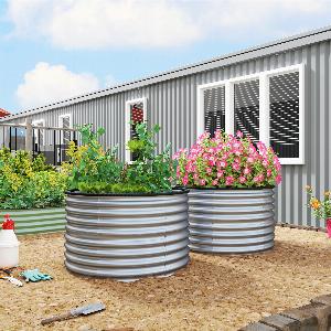 Outsunny Lot de 2 jardinières surélevées kit de jardinière ronde surélevée fonds ouverts acier galvanisé 90 x 90 x 56 cm argent