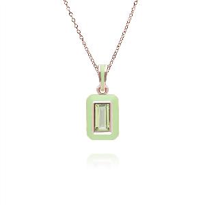 Siberian Waltz Green Enamel  Baguette Peridot Pendant Necklace in Rose Gold Plated Sterling Silver