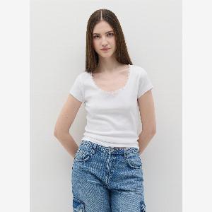 OVS Tshirt Girocollo Con Pizzo E Fiocchetto Donna Bianco Taglia M
