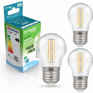 Crompton Golfball LED Light Bulb UltraEfficient E27 22W 40W Eqv Warm White 3Pack AClass Clear