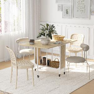 HOMCOM Table à Manger Pliante pour 6 Personnes max avec Étagère en Bois et Métal 130x80x74 cm Blanc et Couleur Bois