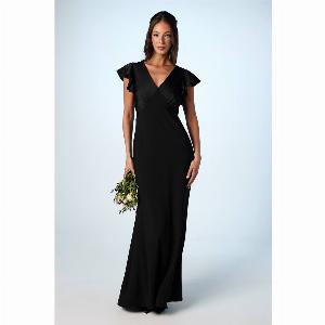 Coast Honoured V Neck Angel Short Sleeve Satin Maxi Bridesmaid Dress  Black