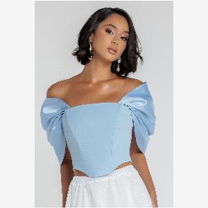 Enjoy 17 Discount Goddiva OffShoulder Satin Bow Corset in Light Blue