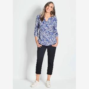Jerseybluse im Alloverdruck  blau  gemustert  Gr 44 von Goldner Fashion