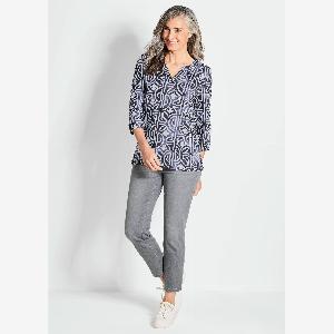 Jerseybluse im Alloverdruck  marine  gemustert  Gr 40 von Goldner Fashion