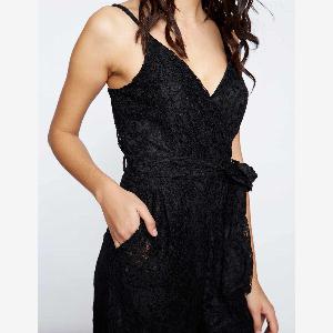 Black Lace Wrap Jumpsuit  10  Black