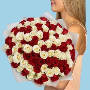 100 Premium White and Red Roses