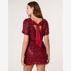 50 Off Satin Bow Back Sequin Dress  Size M in Red