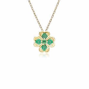 Gardenia Round Emerald Clover Pendant Necklace in 9ct Yellow Gold
