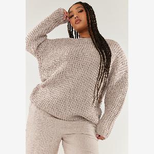 Pull beige gaufré en maille pour femmes tailles courbes 77 9 