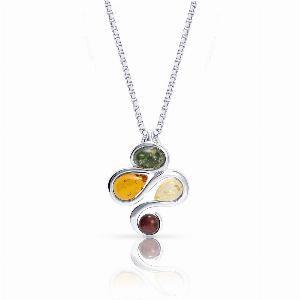 Multiple Gemstone Glow 70s Swirl Pendant Necklace in Sterling Silver