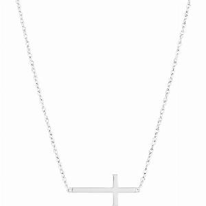Sideways Cross Pendant Necklace in 9ct White Gold