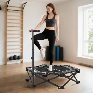 SPORTNOW Fitness Trampolin klappbar Ø104 cm Mini Trampoline mit Schnellfaltmechanismus 3 Fach Höhenverstellbar Haltegriff Tragtasche leise Trampolin 120kg Belast Trampoline für Indoor Outdoor Jumping Aosom