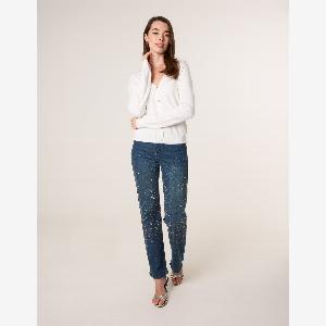 Get 52 Discount on V Neck Diamante Button Cardigan  ML in Ivory