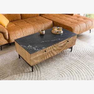 Table basse en bois dAcacia 120x60x45 naturel laqué  marbre noir LONDON 120