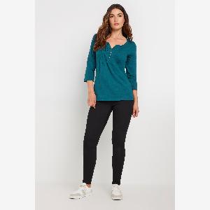 Lts Tall Teal Blue Cotton Henley Top Size 14