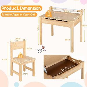 Costway Desk Chair Set Wooden Toddler Craft Table Lifttop with Paper Roll in Natural