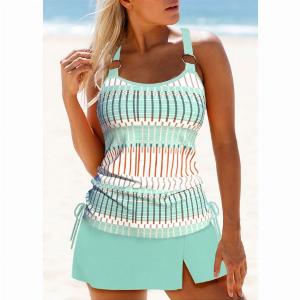 ROTITA Plus Size Mid Waisted Circular Ring Tankini Set