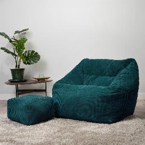 Teal Cord Armchair Bean Bag  Footstool Set Was 19999 Now 14999