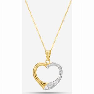 9ct Two Colour Gold Half Textured Open Heart Pendant Necklace UPD2302YW