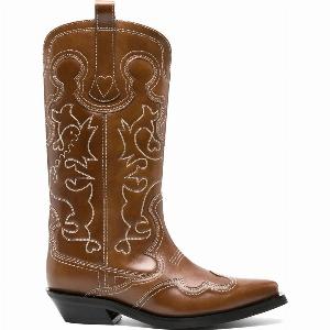 50 Discount on Ganni Dark Olive and Egret Western Boots